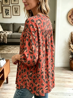 Women's Terracotta Leopard Print Button Blouse