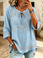 Women's Floral Tie-Neck Blouse