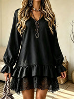 Women's Tiered Ruffle Lace Hem Babydoll Mini Dress