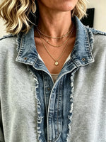 Women's Denim Trimmed Frayed Sweatshirt