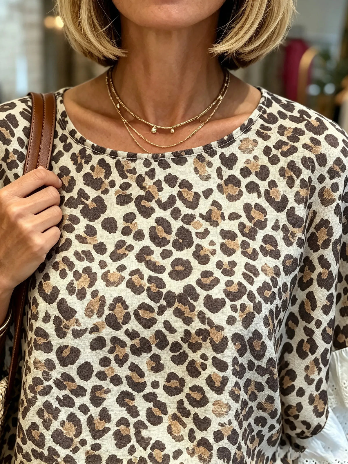 Women's Leopard Eyelet Lace Two-Piece Set