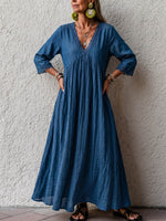 Vintage Elegant Cotton Linen Patchwork Lace Dress