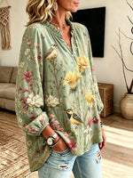 Women's Bird & Wildflower Printed Blouse