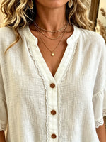 Women's Eyelet Lace Button-Down Blouse