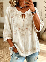 Women's Floral Tie-Neck Blouse