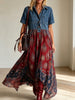 Women Denim Top Paisley Print Spliced Shirt Maxi Dress