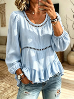 Women's Cutout Eyelet Peplum Blouse
