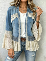Women's Crochet Lace Inset Denim Jacket