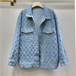 Women's Diamond Pearl Studded Denim Jacket