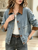 Retro Patchwork Art Casual Stylish Lapel Long Sleeve Denim Jacket