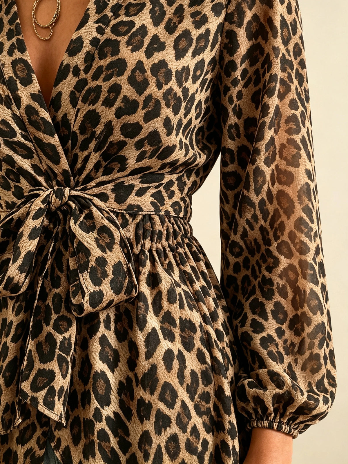Women's Tie-Front Leopard Blouse