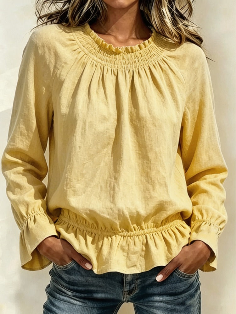 Women's Smocked Neck Ruffle Hem Blouse