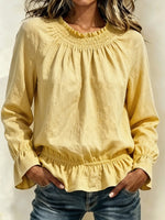 Women's Smocked Neck Ruffle Hem Blouse