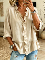 Women's Ruffled V-Neck Peplum Blouse