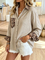 Women's Leopard Pocket Striped Button-Down Shirt