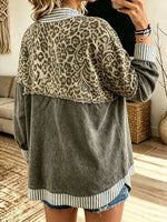 Women's Leopard Stripe Split-Neck Top