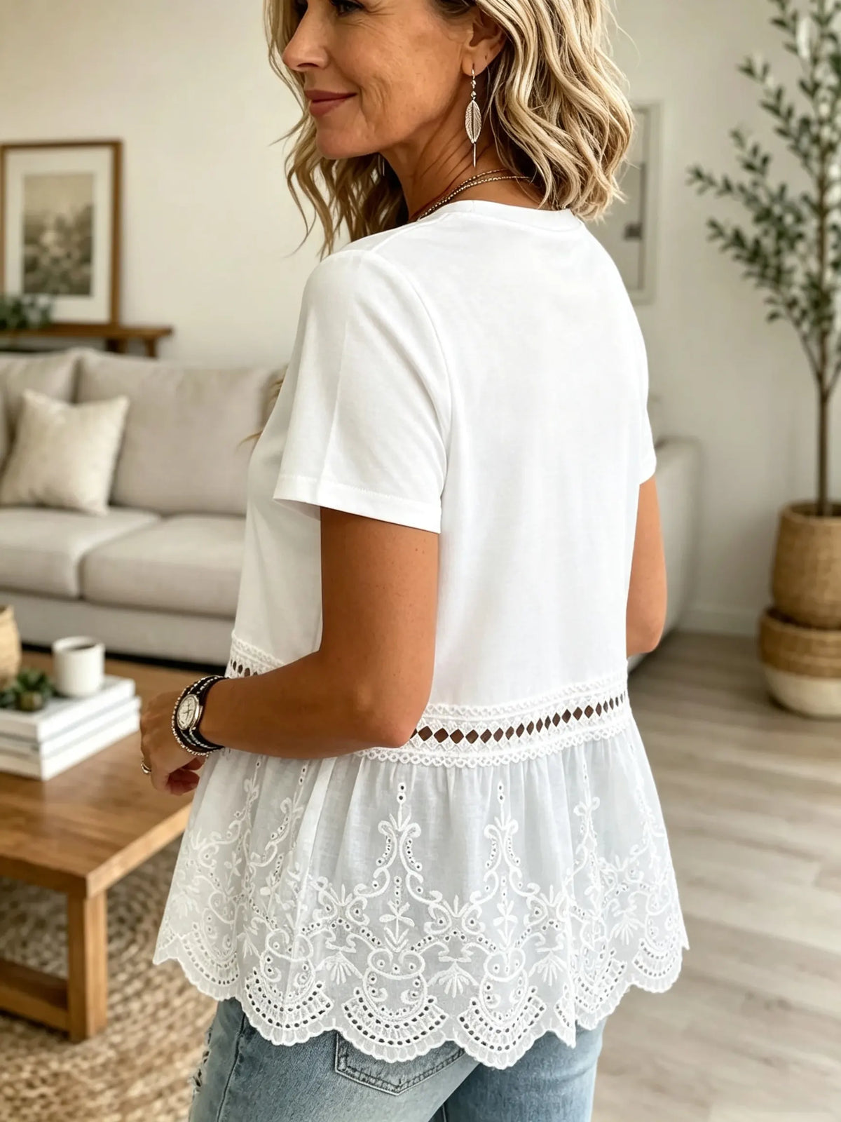 Women's Eyelet Lace Peplum T-Shirt