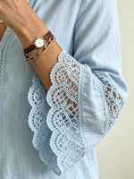 Women's Openwork Crochet 3/4 Bell Sleeve Blouse