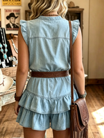 Women's Tiered Ruffle Sleeveless Denim Romper