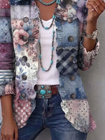 Retro Floral Pattern Art Print Ruffle Casual Stylish Cotton Lapel Coat