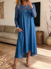 Women's Lace Spliced Denim Irregular Hem Midi Dress With Pockets
