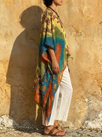 Women‘s Boho Color Block Paisley Print Batwing Irregular Hem Tunic Top