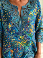 Women's Abstract Crochet Cutout Blouse