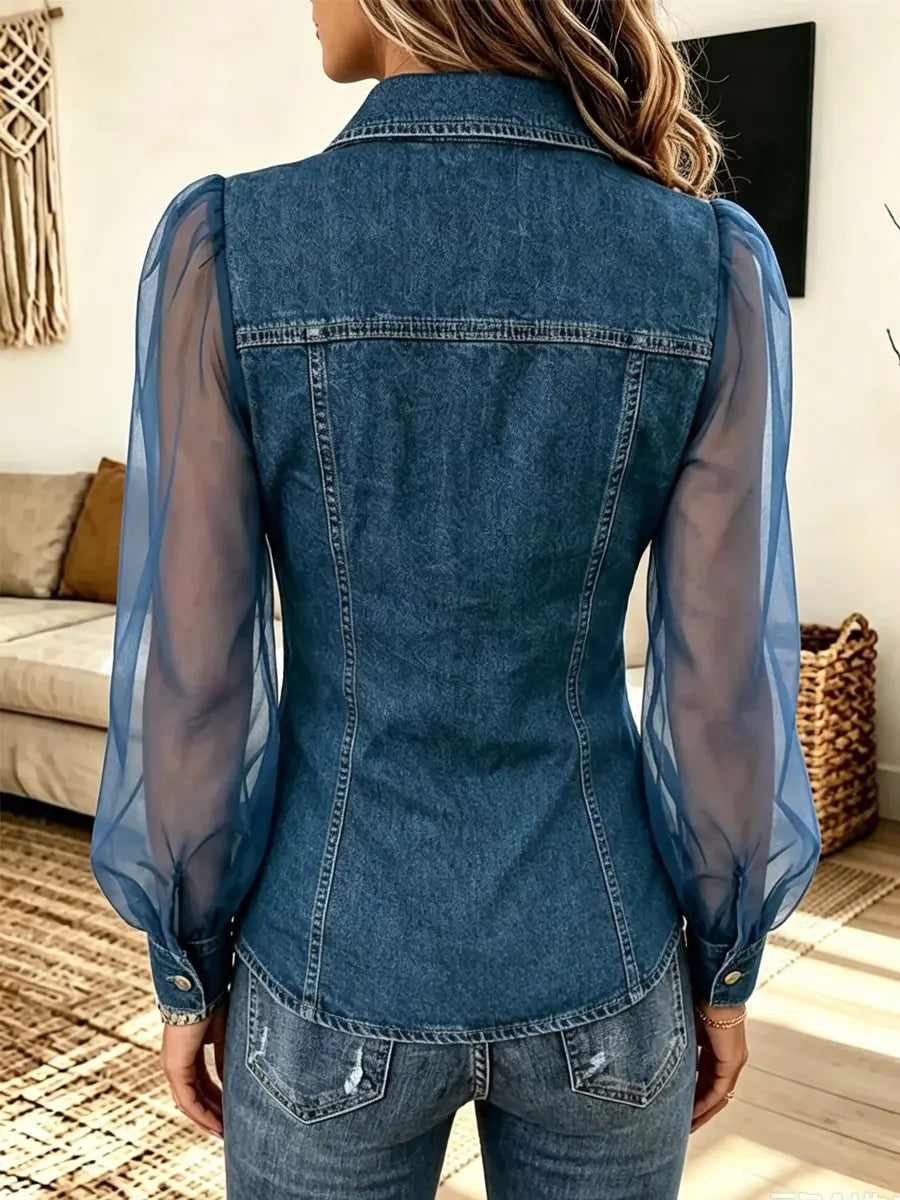Retro Chic Long Sleeve Casual Stylish Denim Patchwork Shirt