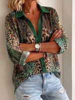Women’s Contrast Trim Mixed Animal Print Loose Button Down Shirt