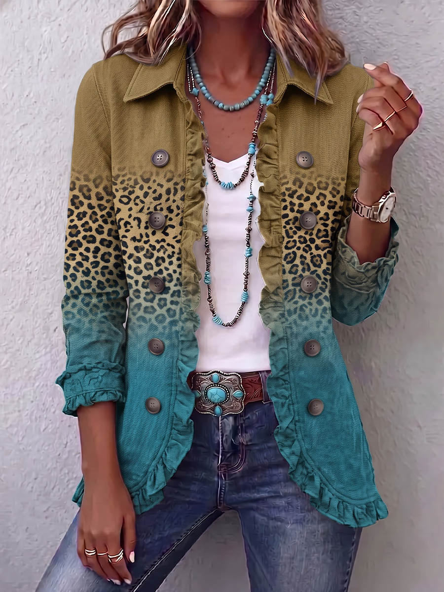 Vintage Elegant Pattern Patchwork Ruffled Jacket