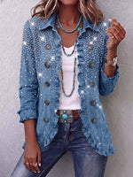 Vintage Elegant Sparkling Rhinestones Patchwork Ruffled Jacket
