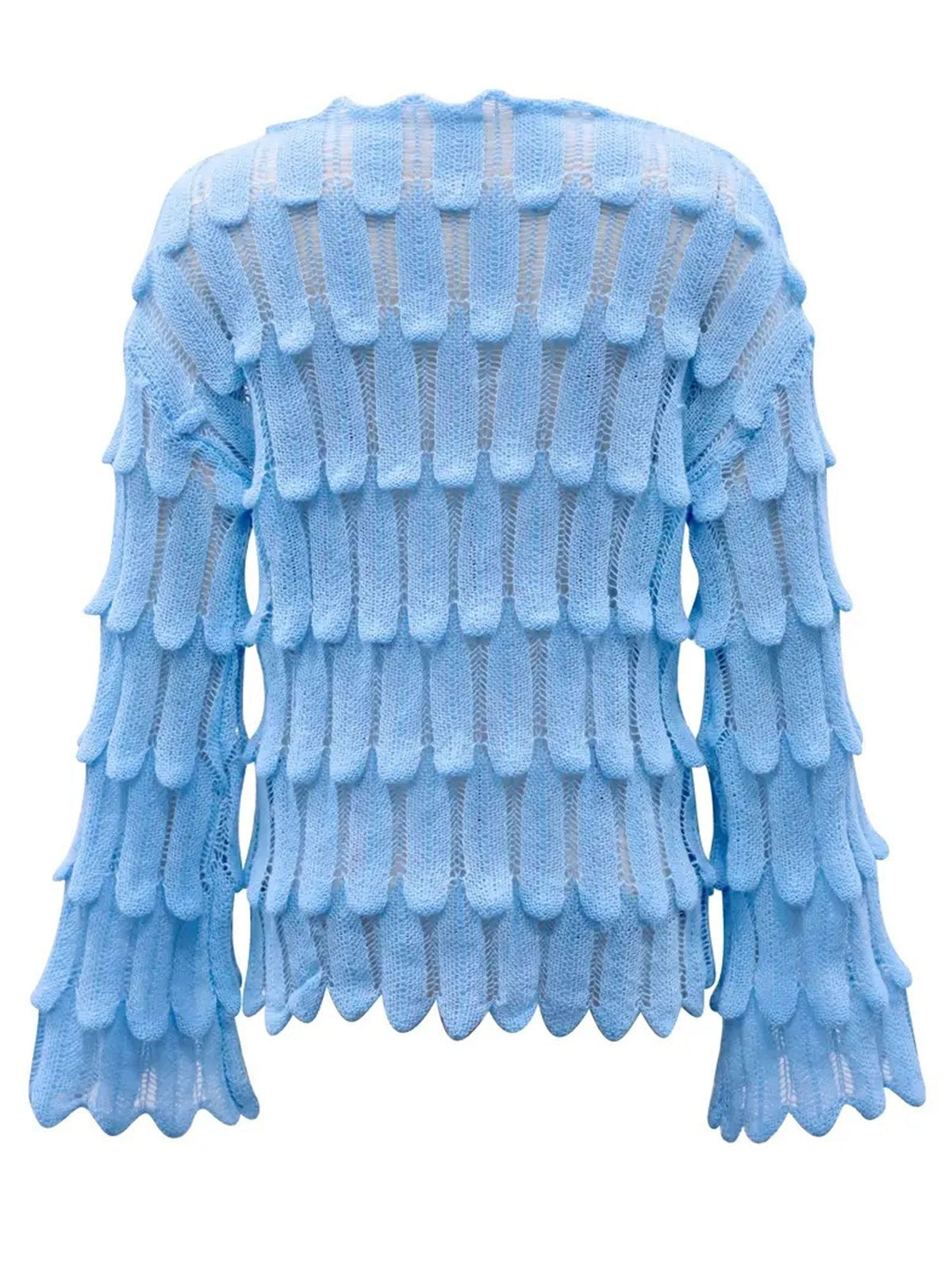 Women 3D Petal Crochet Knit Sweater Loose Bell Long Sleeve Hollow Out Pullover Top