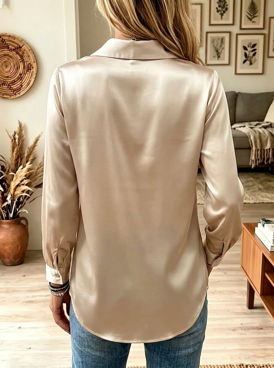 Women's Cowl Neck Collared Satin Blouse