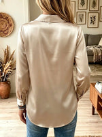 Women's Cowl Neck Collared Satin Blouse