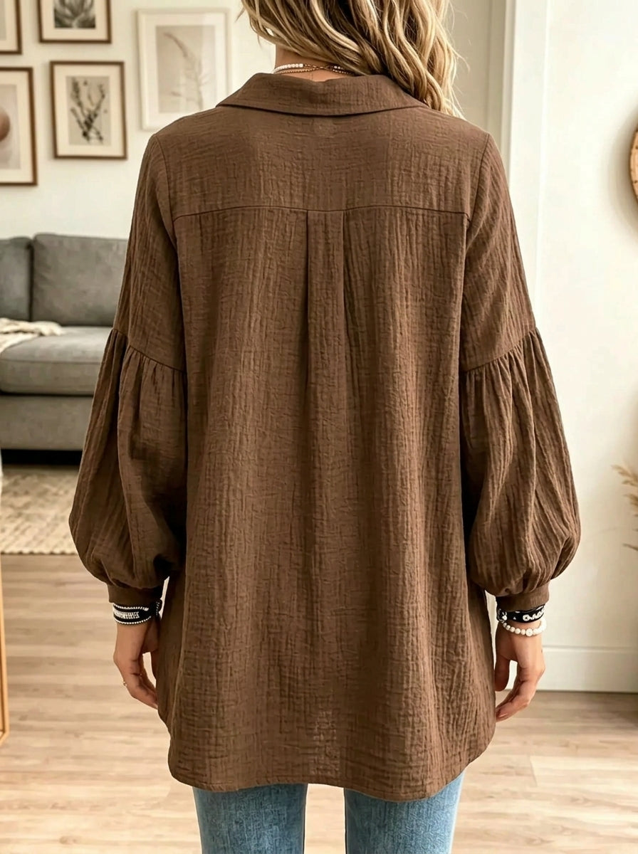Women's Button Crinkle Tunic Blouse