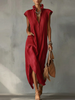 Elegant Ruff Collar Fashion Linen Cotton Midi Dress