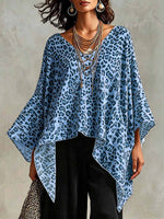 Retro Leopard Pattern Art Stylish Casual 3/4 Batwing Sleeve Top