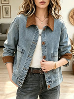 Retro Patchwork Art Casual Stylish Lapel Long Sleeve Denim Jacket