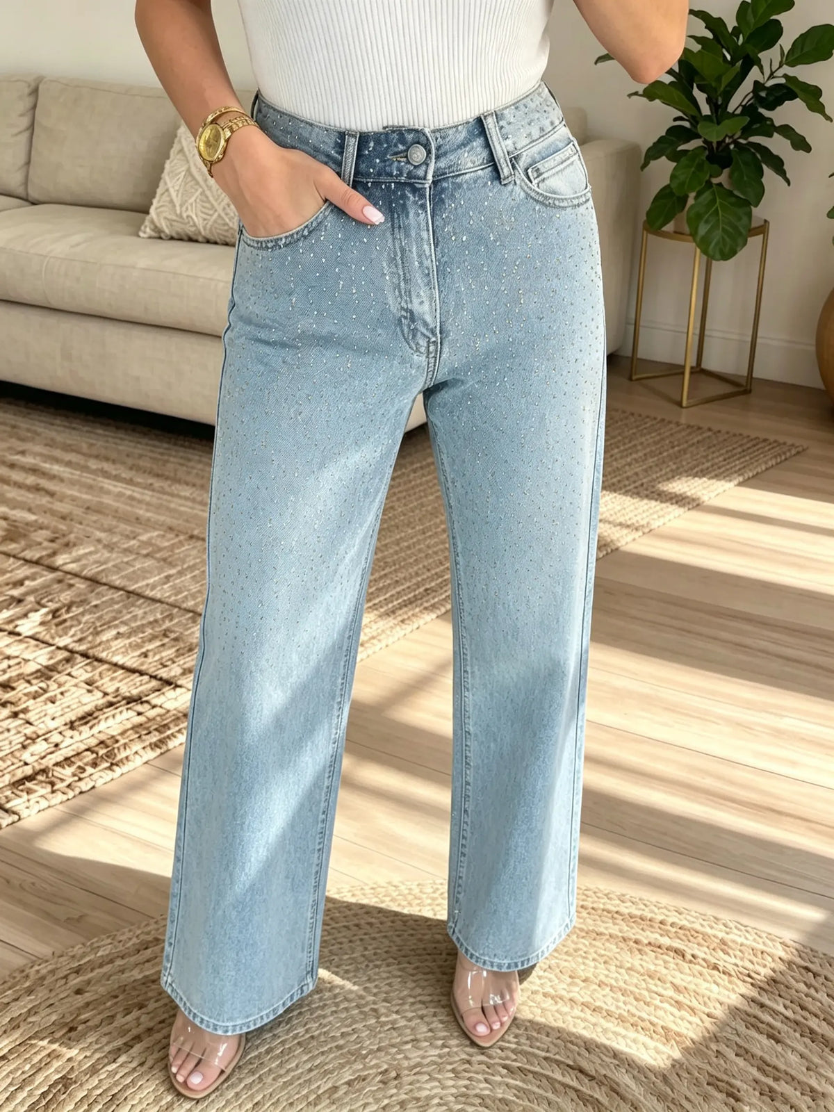 Multi-Color Options Women's Splatter Print High-Rise Straight Jeans
