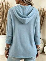 Women's Waffle Knit Cowl Neck Hoodie Top