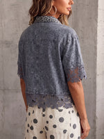 Vintage Elegant Openwork Lace Patchwork Denim Shirt