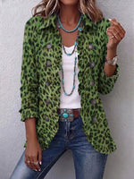 Retro Leopard Art Pattern Print Ruffle Casual Stylish Cotton Linen Lapel Coat