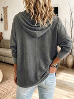 Women Vintage Washed Loose Drawstring Hooded Sweatshirt