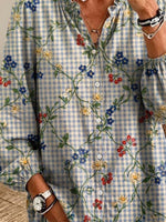 Retro Floral Pattern Art Print Casual Long Sleeve Cotton Linen Shirt