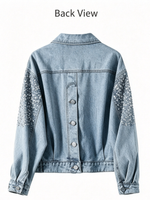 Women's Sequin Embellished Light Wash Denim Jacket