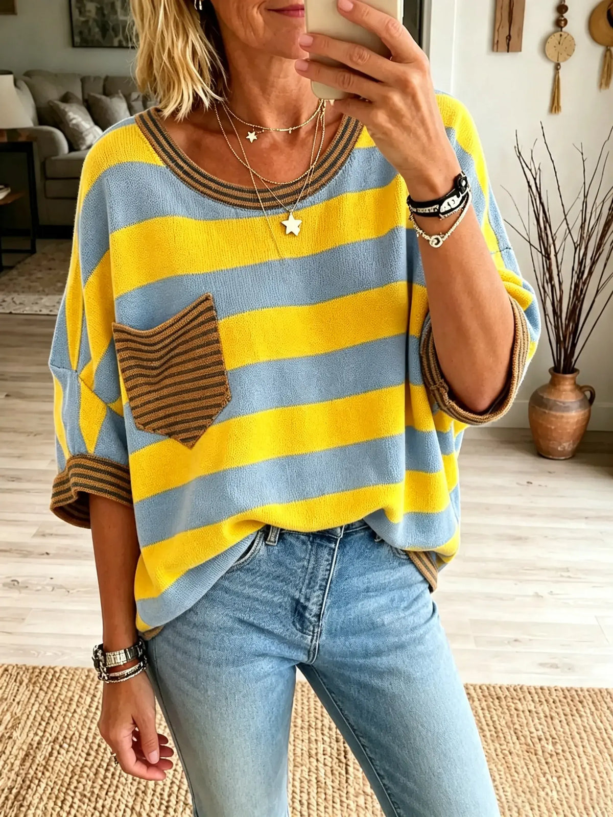 Women's Striped Oversized Knit Top