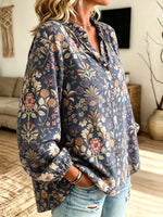 Women's Vintage Floral Button-Down Blouse