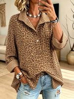 Women's Leopard Plaid Henley Blouse