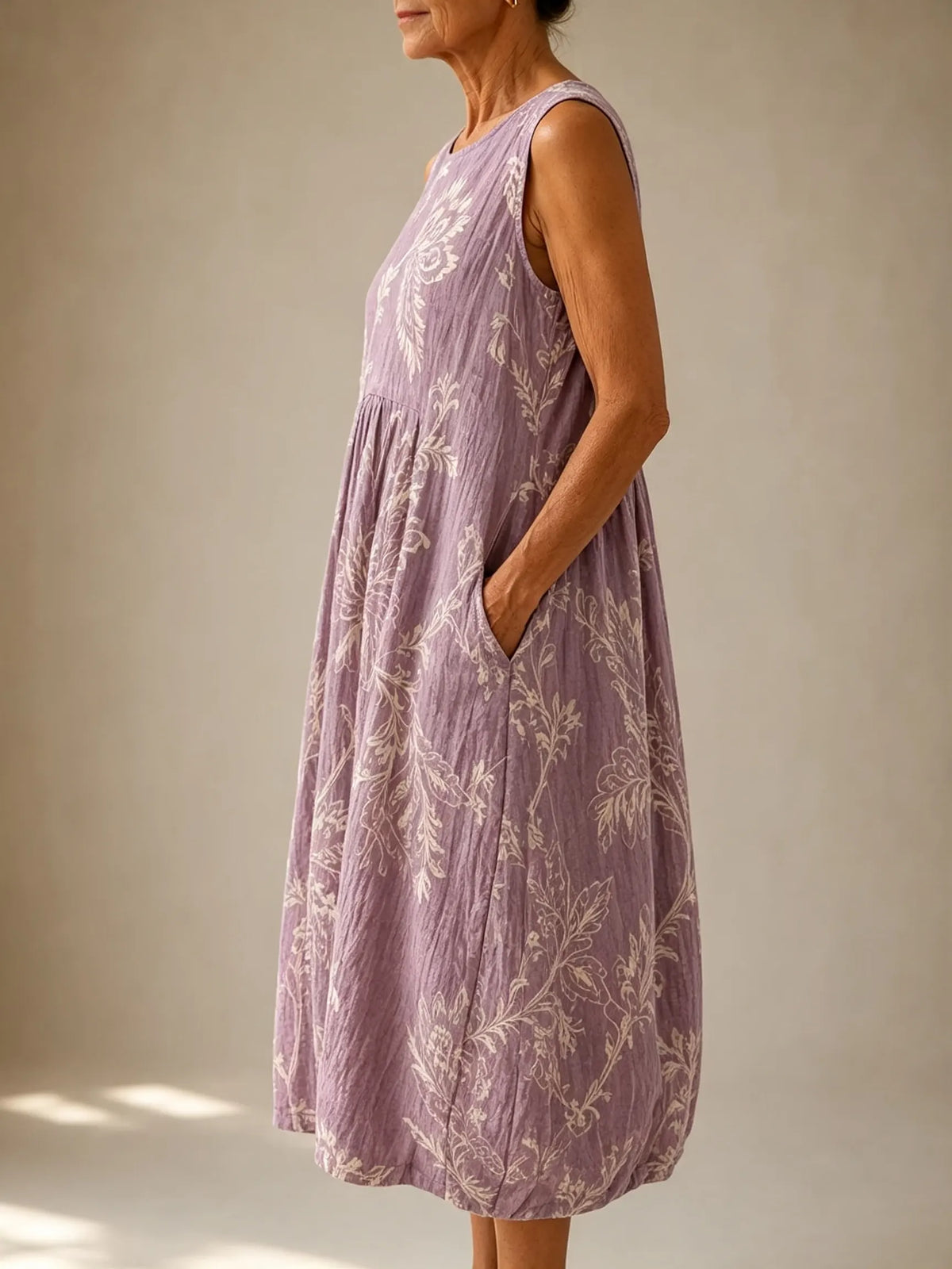 Women's Lavender Floral Balloon Hem Dress