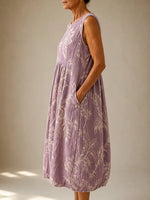 Women's Lavender Floral Balloon Hem Dress